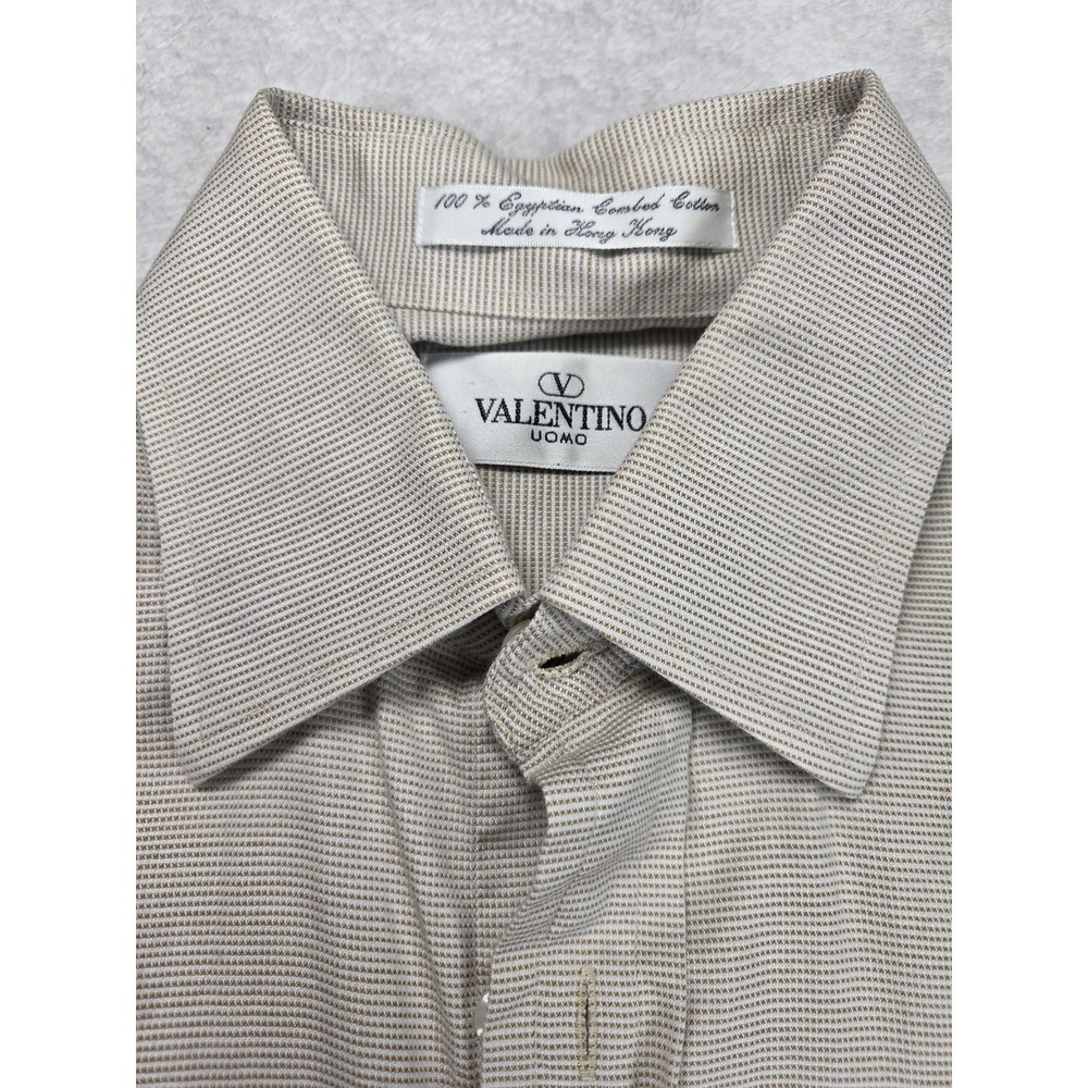 Valentino Uomo Men's long Sleeve 16 34-35 Striped Beige White Shirt Cotton - Picture 2 of 9